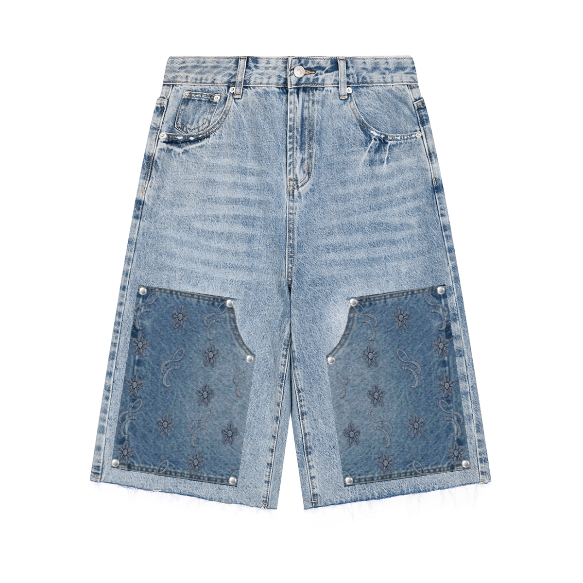Faire | “Monogram” | Unisex Carpenter Jorts with Distressed edge