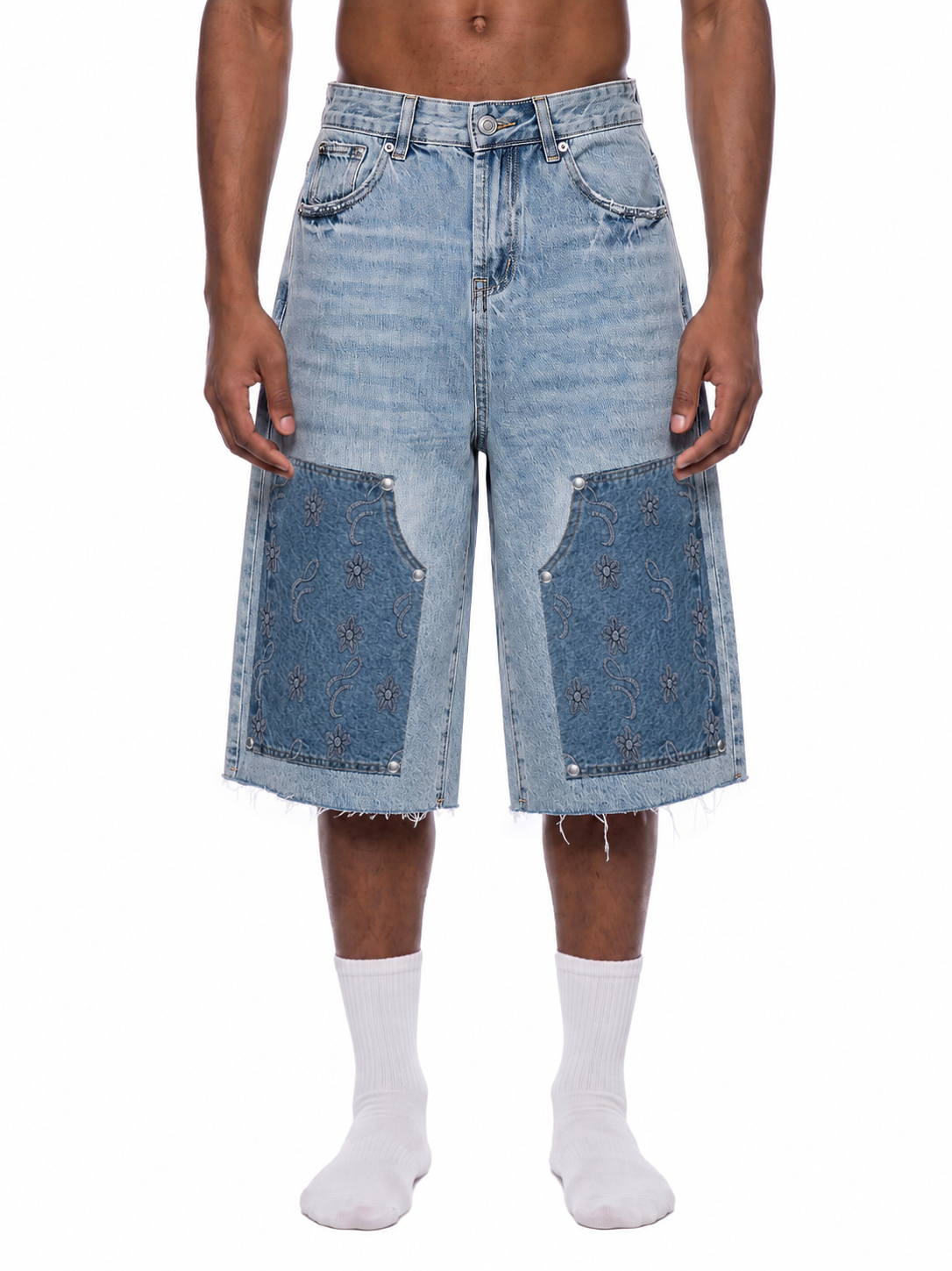 Faire | “Monogram” | Unisex Carpenter Jorts with Distressed edge