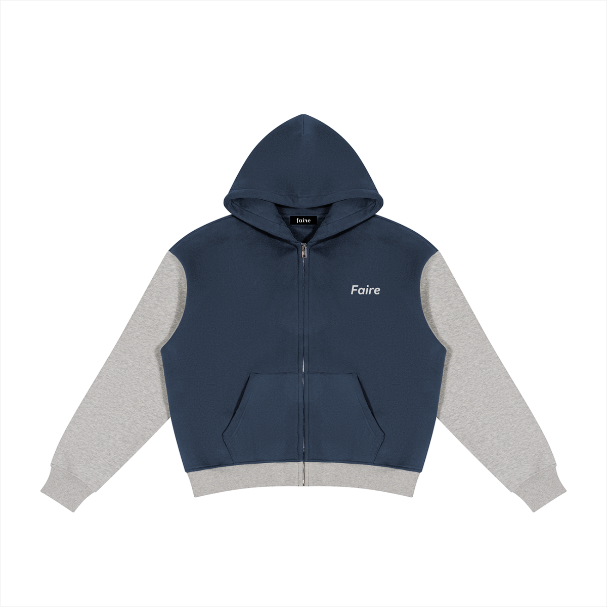 Faire | “Simple Blue and Grey” | Unisex Color Block Fleece Full Zip Hoodie